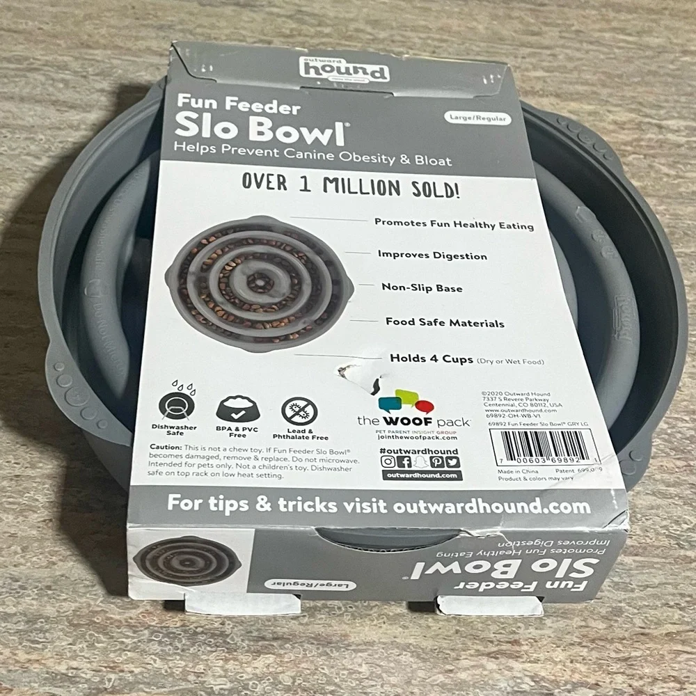 New Outward Hound Gray Fun Feeder Slo Bowl